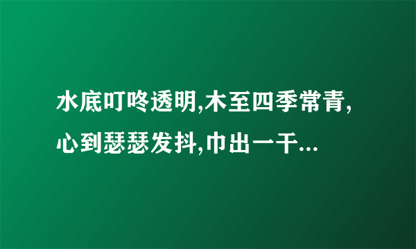 水底叮咚透明,木至四季常青,心到瑟瑟发抖,巾出一干二净。猜字谜？