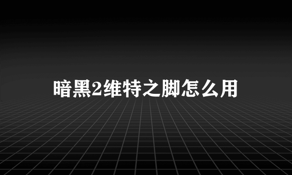 暗黑2维特之脚怎么用