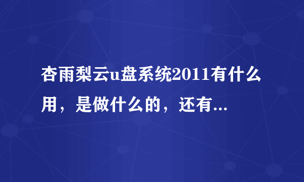 杏雨梨云u盘系统2011有什么用，是做什么的，还有这里所说的镜像是什么意思？