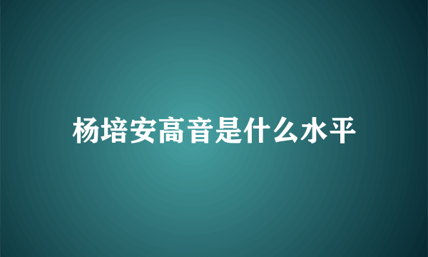 杨培安高音是什么水平