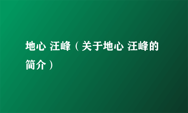 地心 汪峰（关于地心 汪峰的简介）