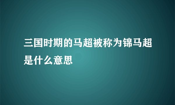 三国时期的马超被称为锦马超是什么意思