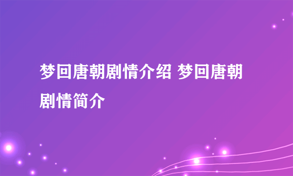 梦回唐朝剧情介绍 梦回唐朝剧情简介