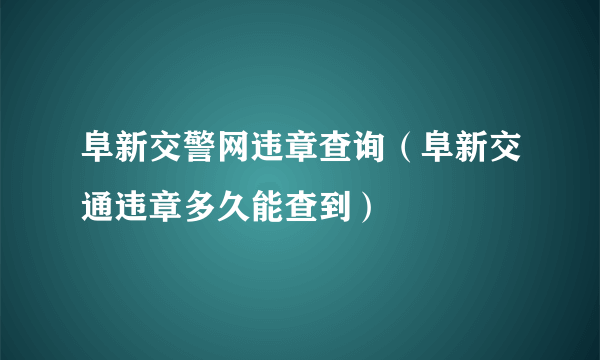 阜新交警网违章查询（阜新交通违章多久能查到）