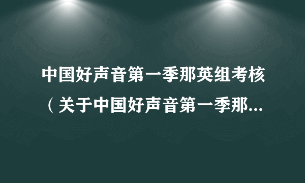 中国好声音第一季那英组考核（关于中国好声音第一季那英组考核的介绍）