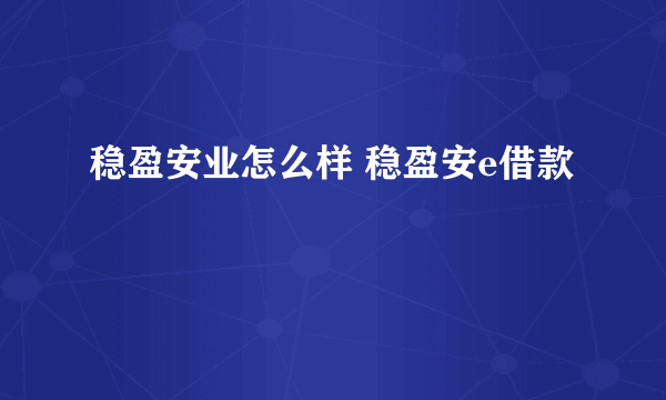 稳盈安业怎么样 稳盈安e借款