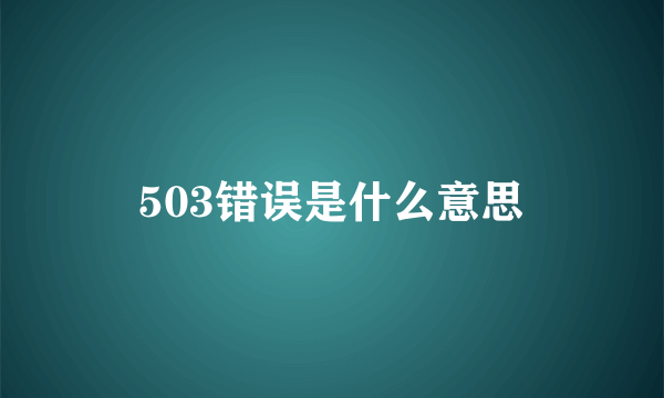 503错误是什么意思