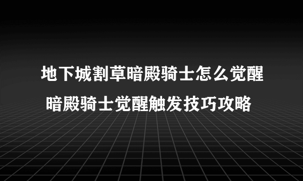 地下城割草暗殿骑士怎么觉醒 暗殿骑士觉醒触发技巧攻略