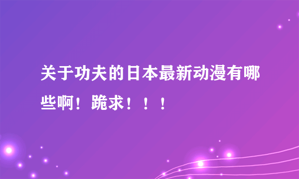 关于功夫的日本最新动漫有哪些啊！跪求！！！