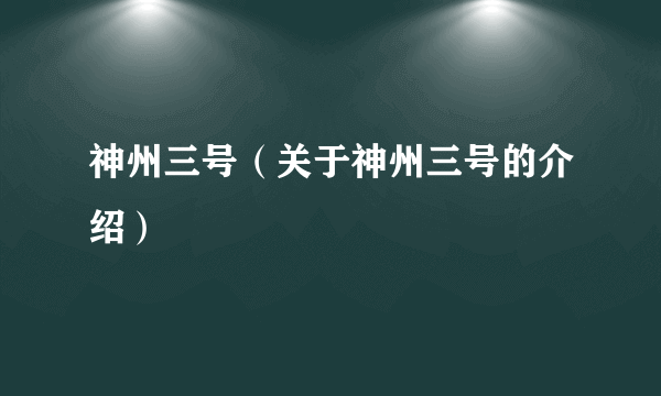 神州三号（关于神州三号的介绍）