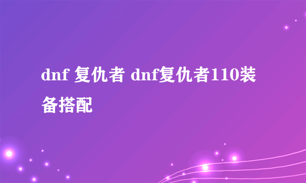 dnf 复仇者 dnf复仇者110装备搭配