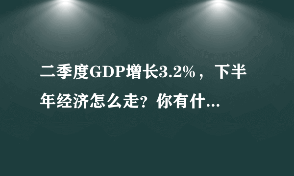 二季度GDP增长3.2%，下半年经济怎么走？你有什么看法吗？