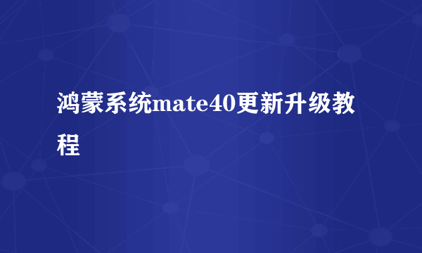 鸿蒙系统mate40更新升级教程