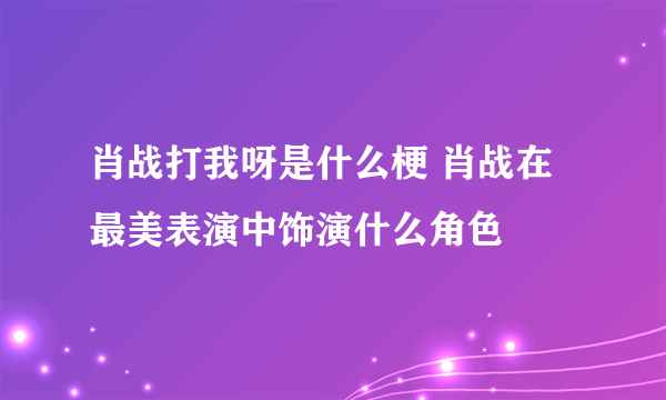 肖战打我呀是什么梗 肖战在最美表演中饰演什么角色