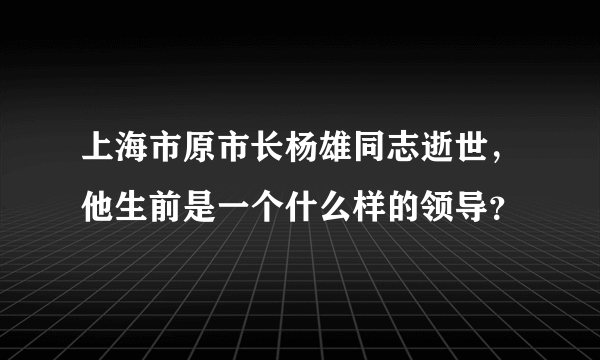 上海市原市长杨雄同志逝世，他生前是一个什么样的领导？