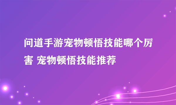 问道手游宠物顿悟技能哪个厉害 宠物顿悟技能推荐