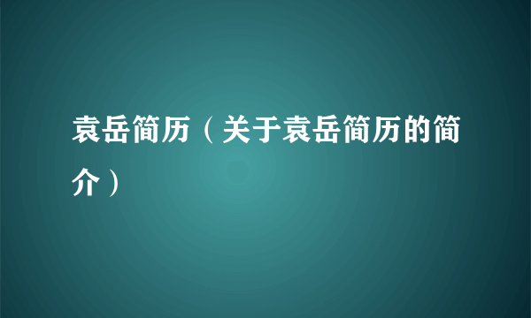 袁岳简历（关于袁岳简历的简介）