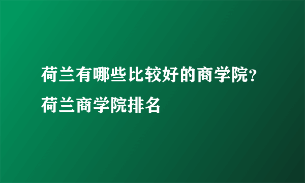 荷兰有哪些比较好的商学院？荷兰商学院排名