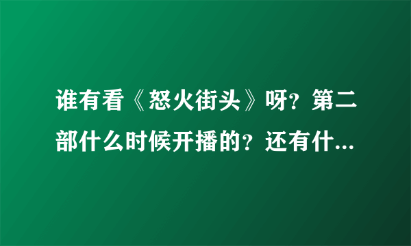 谁有看《怒火街头》呀？第二部什么时候开播的？还有什么台播出？