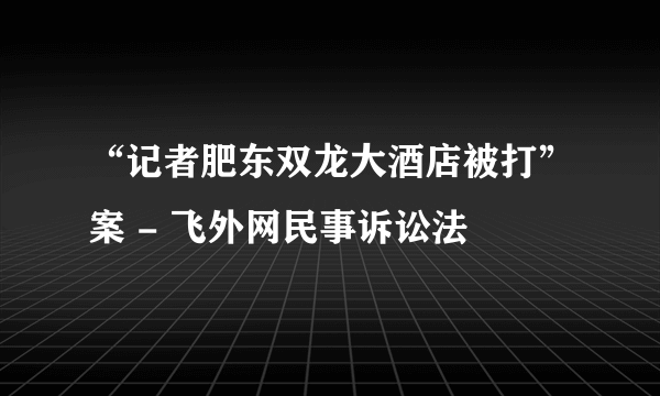 “记者肥东双龙大酒店被打”案 - 飞外网民事诉讼法