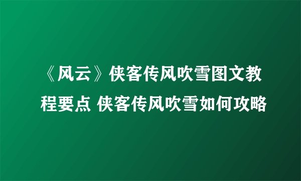 《风云》侠客传风吹雪图文教程要点 侠客传风吹雪如何攻略