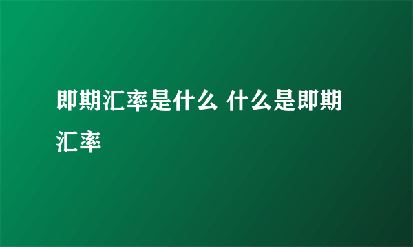 即期汇率是什么 什么是即期汇率