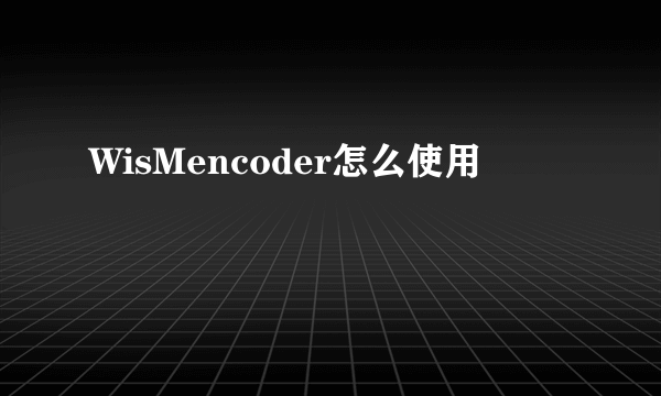 WisMencoder怎么使用