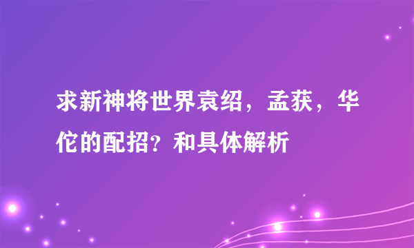 求新神将世界袁绍，孟获，华佗的配招？和具体解析