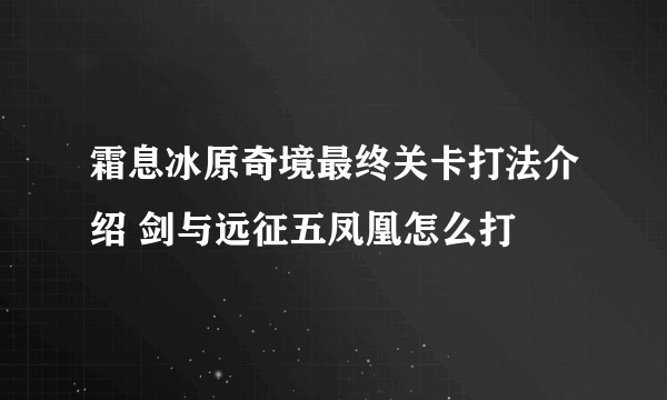 霜息冰原奇境最终关卡打法介绍 剑与远征五凤凰怎么打