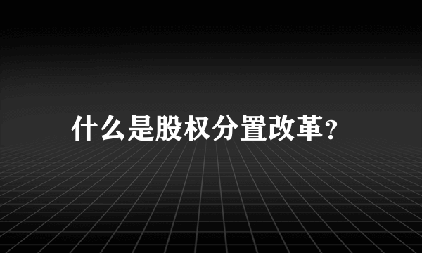 什么是股权分置改革？