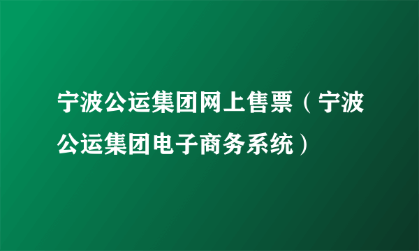 宁波公运集团网上售票（宁波公运集团电子商务系统）