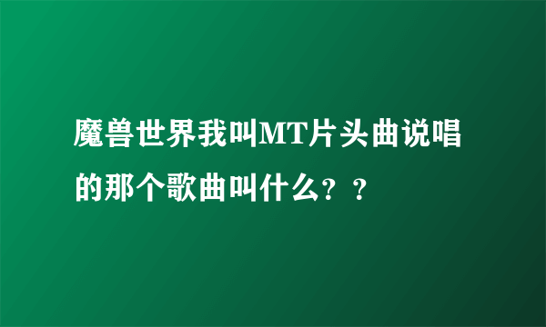 魔兽世界我叫MT片头曲说唱的那个歌曲叫什么？？