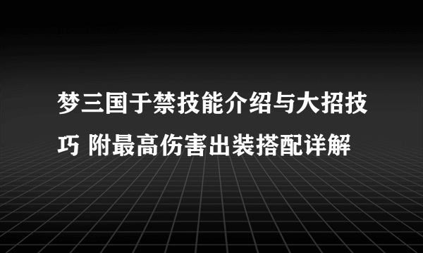 梦三国于禁技能介绍与大招技巧 附最高伤害出装搭配详解