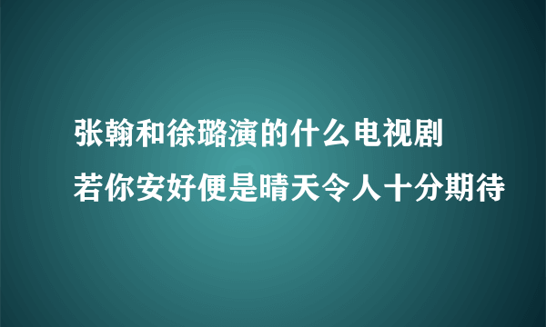 张翰和徐璐演的什么电视剧 若你安好便是晴天令人十分期待