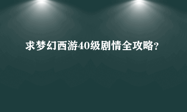 求梦幻西游40级剧情全攻略？