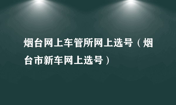 烟台网上车管所网上选号（烟台市新车网上选号）