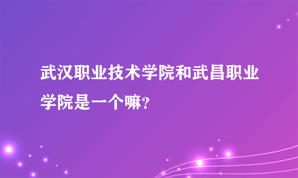 武汉职业技术学院和武昌职业学院是一个嘛？