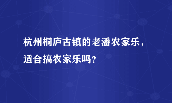 杭州桐庐古镇的老潘农家乐，适合搞农家乐吗？