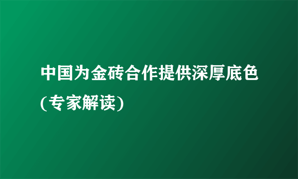 中国为金砖合作提供深厚底色(专家解读)