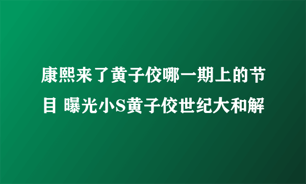 康熙来了黄子佼哪一期上的节目 曝光小S黄子佼世纪大和解