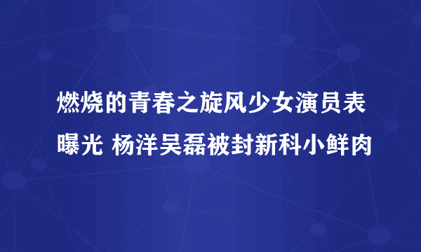 燃烧的青春之旋风少女演员表曝光 杨洋吴磊被封新科小鲜肉