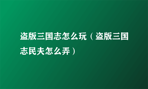 盗版三国志怎么玩（盗版三国志民夫怎么弄）