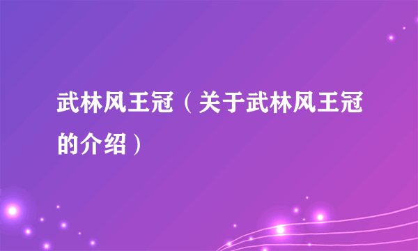 武林风王冠（关于武林风王冠的介绍）