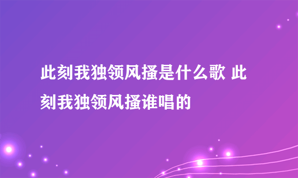 此刻我独领风搔是什么歌 此刻我独领风搔谁唱的