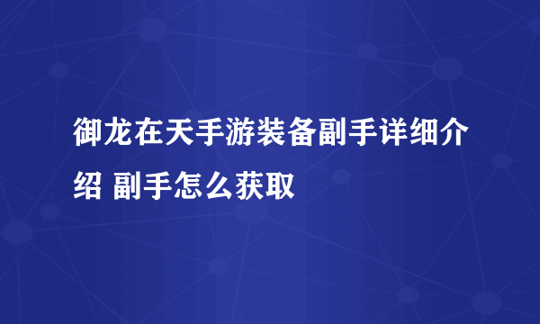 御龙在天手游装备副手详细介绍 副手怎么获取