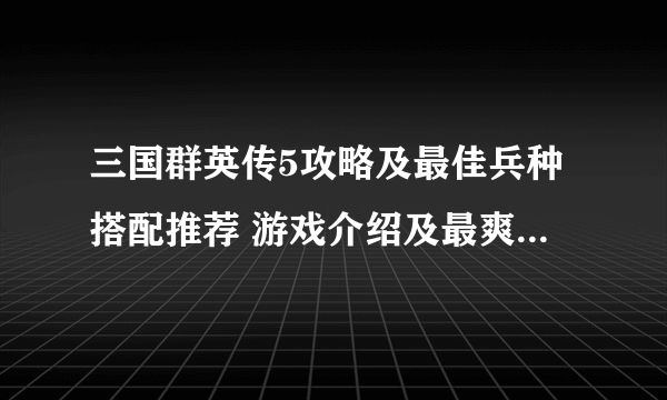 三国群英传5攻略及最佳兵种搭配推荐 游戏介绍及最爽玩法解析