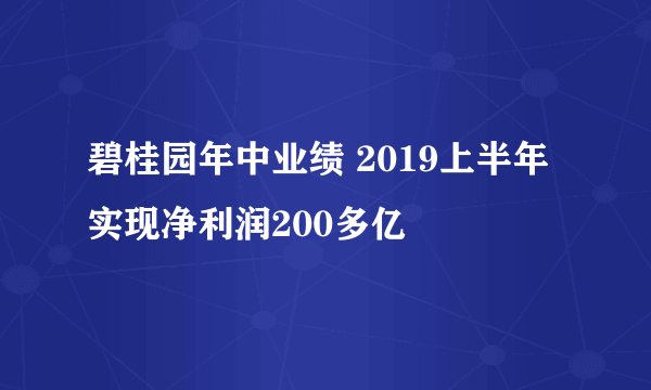 碧桂园年中业绩 2019上半年实现净利润200多亿