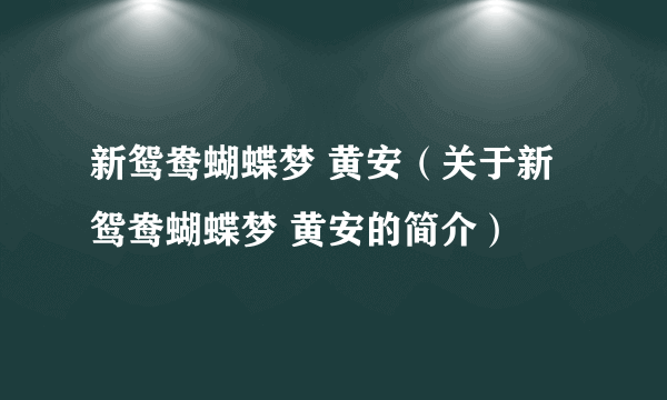 新鸳鸯蝴蝶梦 黄安（关于新鸳鸯蝴蝶梦 黄安的简介）