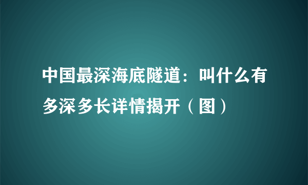 中国最深海底隧道：叫什么有多深多长详情揭开（图）