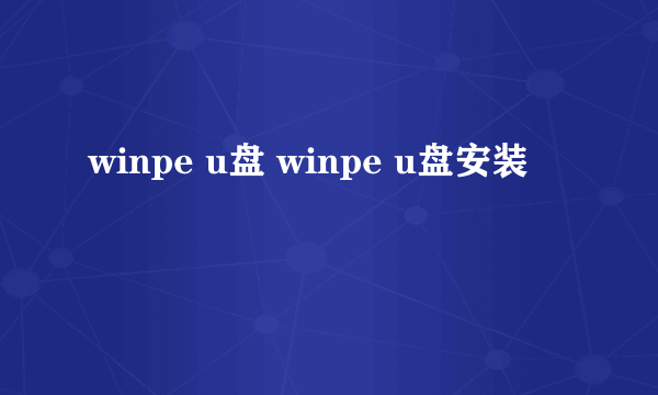 winpe u盘 winpe u盘安装